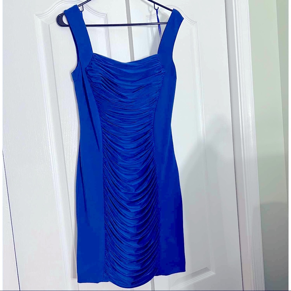 Cache Ruched Blue Dress - Size 8